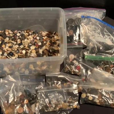 Bit Of Everything Sewing Craft Button Bucket - Unsorted, Brown, Black, White. Sparkle