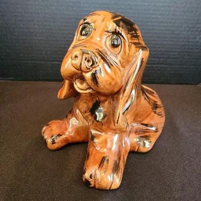 Cute Dog Ceramic Planter, MCM Pot Vintage, Brown With Black  - Unmarked