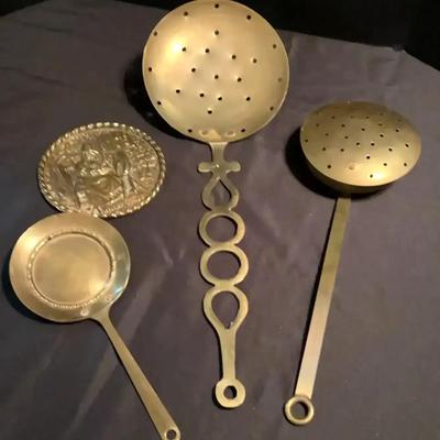 Vintage Brass Kitchen Tools & Decor - Strainer, Lidded Pot - Jenny Jones Peerage - Made In England