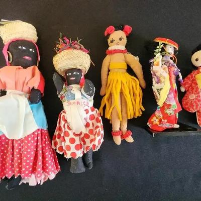 Collection Of (5) Vintage Dolls - Jamaican, African, American, Japanese - Varied Sizes