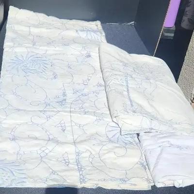 Set of 3 Blue & White Floral Tablecloths - Beautiful Patterns & Scallop Edges