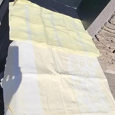 2 Large Pale Yellow Tablecloths with Beautiful Patterns - Leaves & Geometric