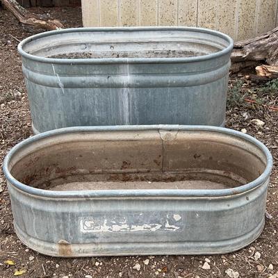 2Galvanized Metal Water Trough With Holes.  (use For Planter)