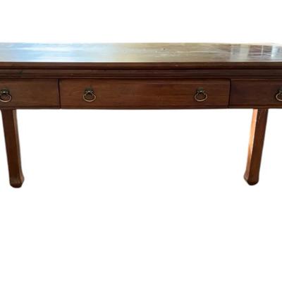 Wooden Table With Theee Drawers And Antique Style Handles 