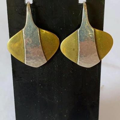 James Avery Retirwd hammered sterling silver and brass lobed hook earrings.