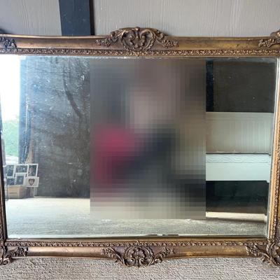 Ornate Victorian Beveled Edge Gold-Tone Framed Mirror