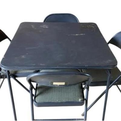 Samsonite Smoked Pearl Blue Vinyl Folding Card Table & 4 Folding Chairs
