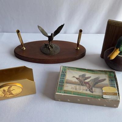 Vintage Duck Desk Set, Bookend And Holiday Cards
