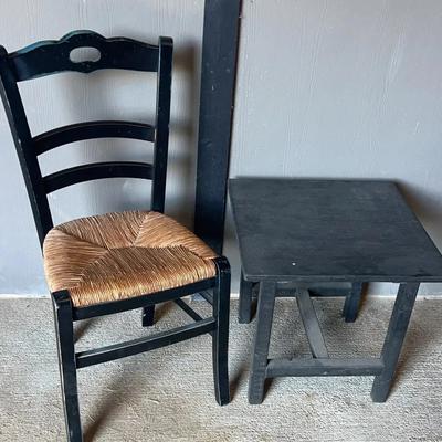 Rustic Black Ladder Back Chair And Side Table