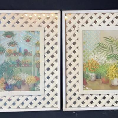 Floral Prints In Mirrored Lattice Frame