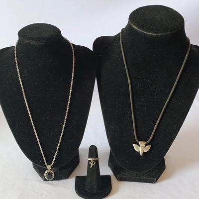 James Avery: Sterling Silver Chain, Sterling Silver Dove Necklace & SS Ring With “P” Initial 