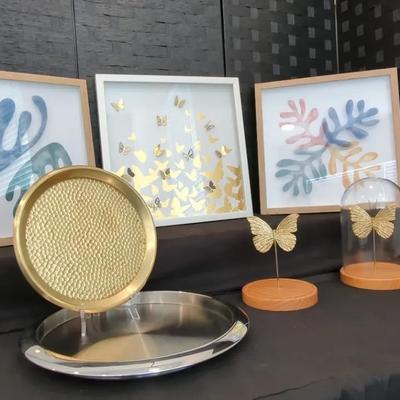 Golden Butterfly Decor, Serving Platters & Abstract Wall Hangings