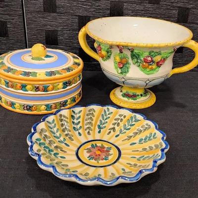 Vintage Italian Fruit and Floral Pottery
