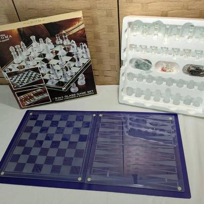 3-in-1 Glass Game Set (Chess, Checkers, & Backgammon) New in Box/Unboxed for Pictures