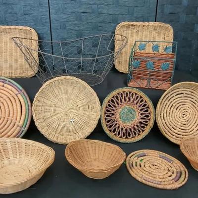 Wicker Baskets, Trivet & Wire Basket