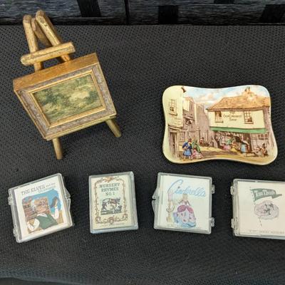 Mighty Midget Miniature Books, 1950's Royal Winton Dish & Miniature Framed Painting/Easel