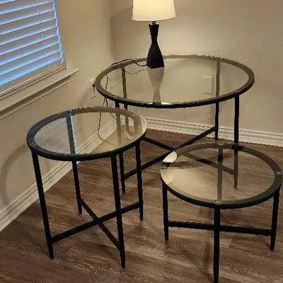 Set of 3 Metal/Glass Tables & Lamp (READ PICKUP DETAILS IN DESCRIPTION) 