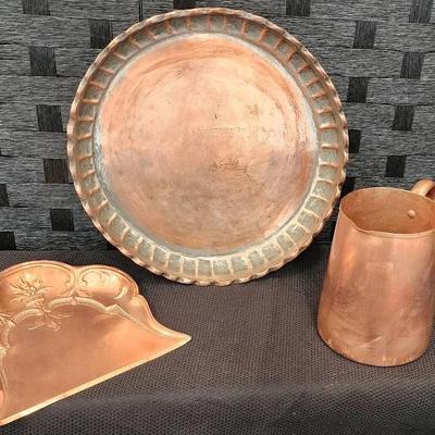 Vintage Copper Platter, Crumb Tray and Pitcher