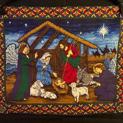 Vibrant Wall Hanging (33” X 42”) Depicting The Nativity Scene