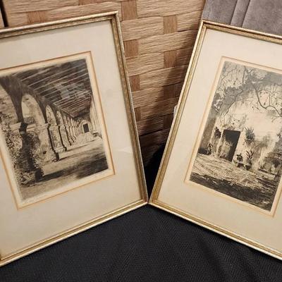 Artist Signed Framed Etchings (10.5" x 14")