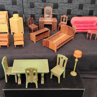23 Piece Wooden Doll house Furniture Set & Metal Stove