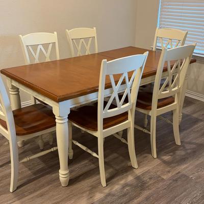 Two-Tone Dining Set Medium Tone Wood and White (READ PICKUP DETAILS IN DESCRIPTION) 