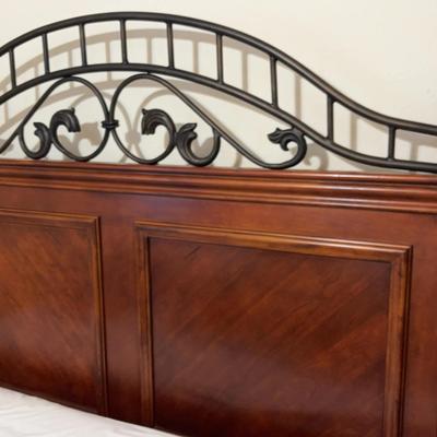 Queen Wooden Bed Frame w Iron Detail, Mattress Set and Bedding(READ PICKUP DETAILS IN DESCRIPTION) 
