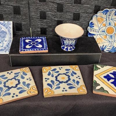 Mexican Talavera Ceramic Tiles & Vase, Portuguese Dish, & More