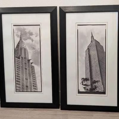 Large Framed Black & White Photographs of Chrysler & Empire State Buildings (25"W x 42"H)