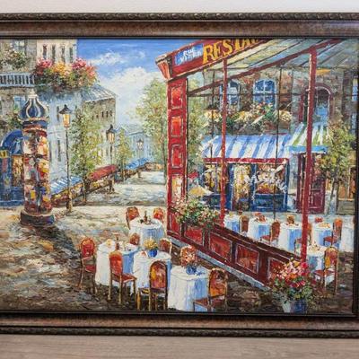 Large Original Textured Painting- Paris Bistro Street Scene (3.5 x 4.5 Feet)
