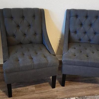 Pair of Tufted Gray Fabric Side Chairs(READ PICKUP DETAILS IN DESCRIPTION) 
