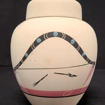 Broken Arrow Native American Navajo Pottery Vase With Topper #8