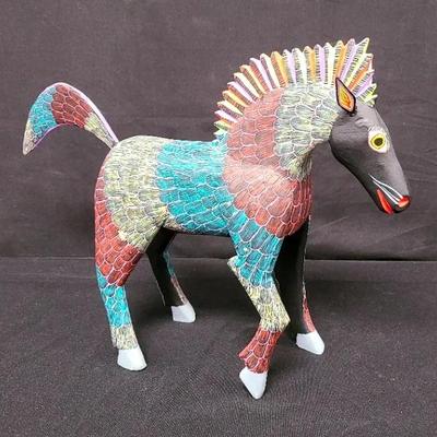 Exquisite Equine Sculpture  - Oaxacan Zapotec Wood Carved Figure By Francisco Hernandez Cruz