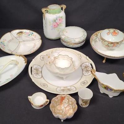 Golden Accented Japanese Porcelain Pieces & China In Various Patterns