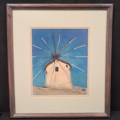 Mykonos Magnificence - Windmill Rendering, Signed By Artist, Jean Stewart 