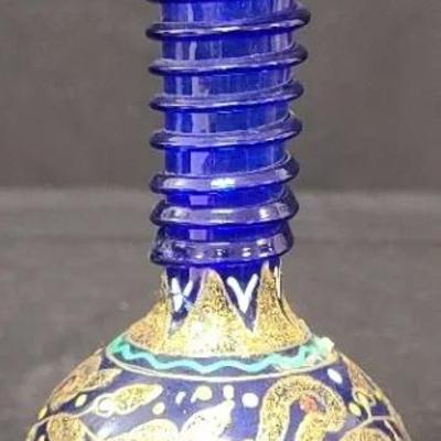Glitz Meets Glass: Dazzling Detailed Decorative Glass Vase In Colorful Cobalt Blue & Gold