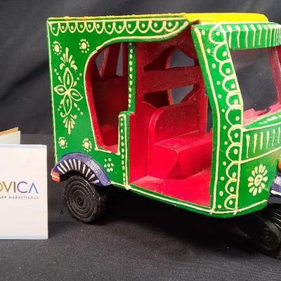 Rustic Rickshaw - Hand Painted Wooden Sculpture "Countryside Drive" By Khyali Ram, Novica