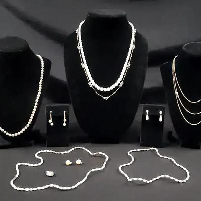 Pearl Necklaces, Earrings And Pendant 