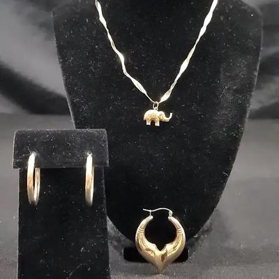 14K Necklace With Earrings