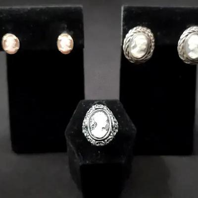 14K Cameo Earrings With Sterling Silver Cameo Ring And Earrings 