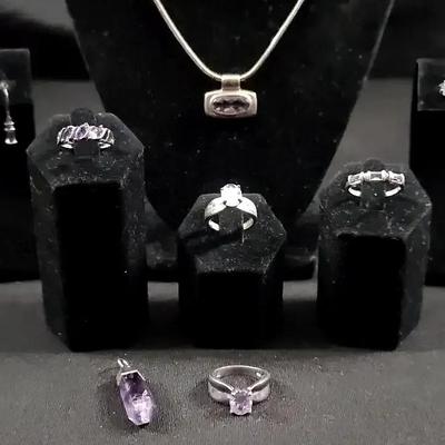 .925 Amethyst Rings, Necklace, Pendants And Earrings 