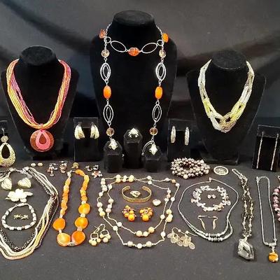 Gold Tone Orange Themed Jewelry Featuring Sabona