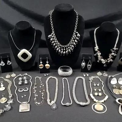 Pearl Themed, Silver Tone And Beaded Jewelry 