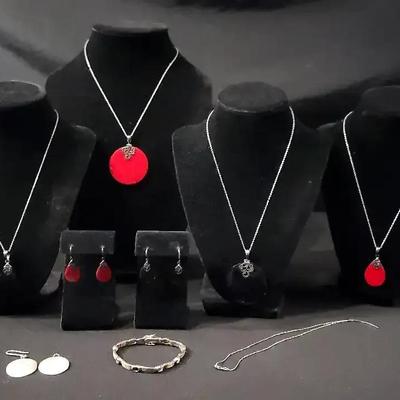 Sterling Necklaces, Bracelet And Earrings 