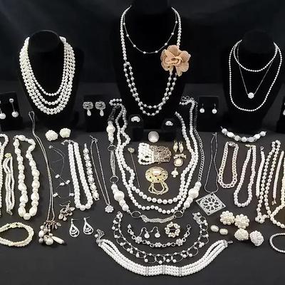 Pearl And Rhinestone Jewelry Including .925 Pearl Necklace 
