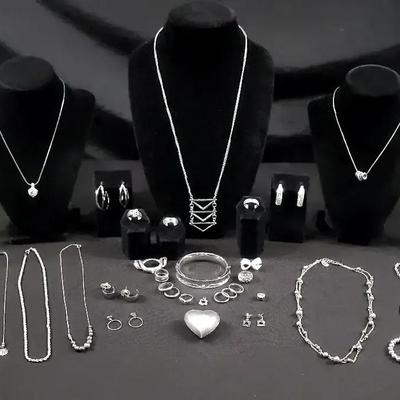 Sterling Pendant With Silver Tone Jewelry 