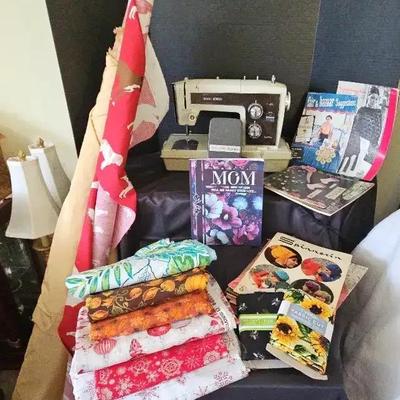 Sears Kenmore Sewing Machine, Books & Fabrics