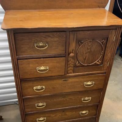 Vintage Wooden Dresser with Ornate Trim and Brass Hardware