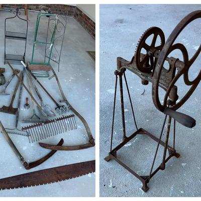 Vintage Scythes, 70" Wide Saw & Yard Tools