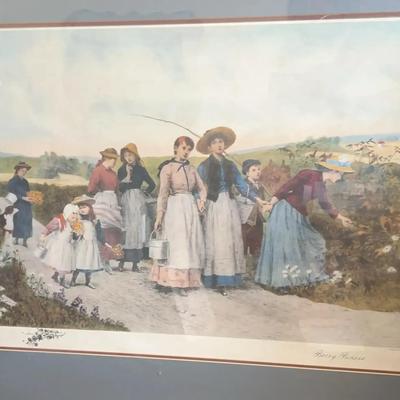 Berry Pickers Etching by Jennie Brownscombe, Framed Artwork